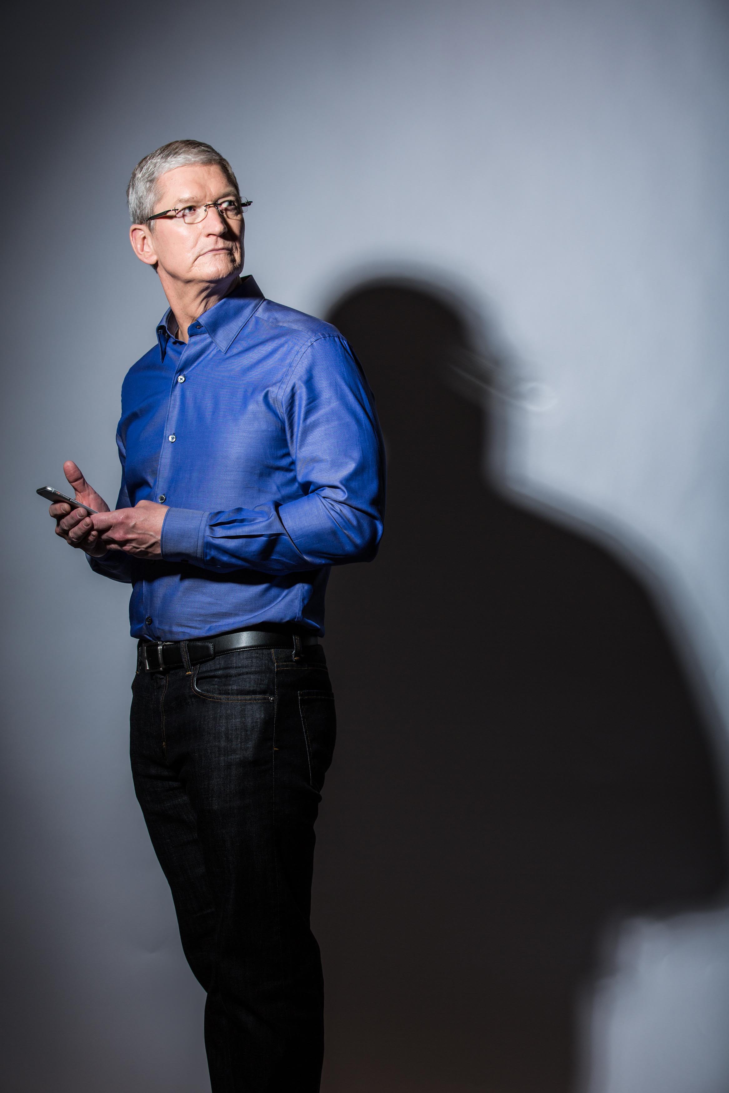 Apple CEO Tim Cook poses for a portrait at Apple's global headquarters in Cupertino, California on July 28, 2016. Cook has been CEO for five years; he took over for Steve Jobs shortly before Jobs' death. Must credit: Photo by Andrew Burton for The Washington Post